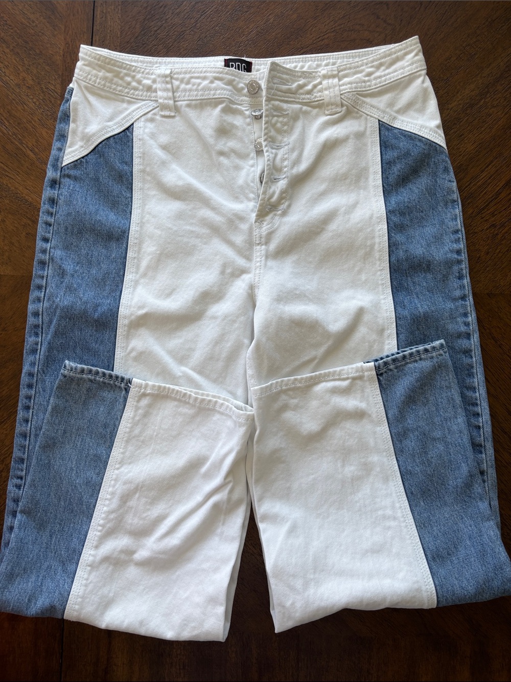 BDG Two-Tone White and Blue Straight Jeans